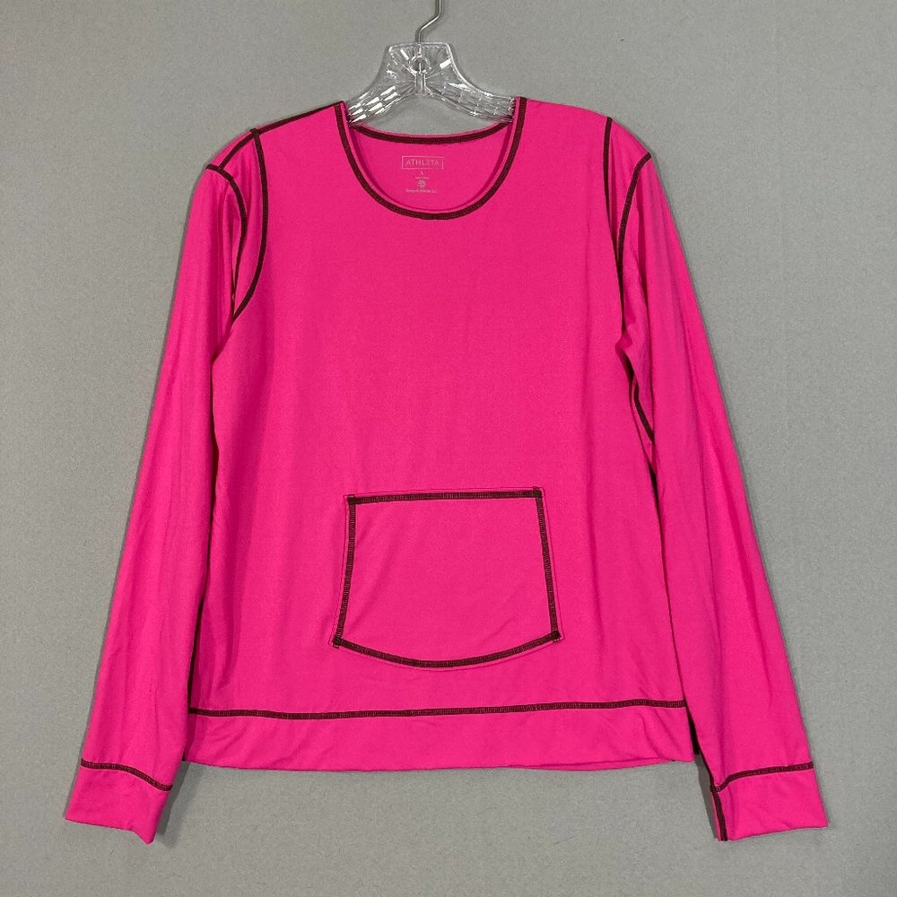 Athleta Summer Shade Rashguard Top Size L Pink Long Sleeve Pocket Surf Swim